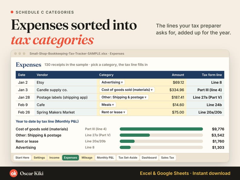 Bookkeeping Spreadsheet for Small Business: tax categories