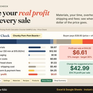 Crochet Pricing Calculator Spreadsheet: real profit