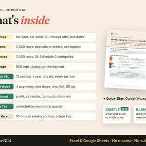 Bookkeeping Spreadsheet for Small Business: whats inside