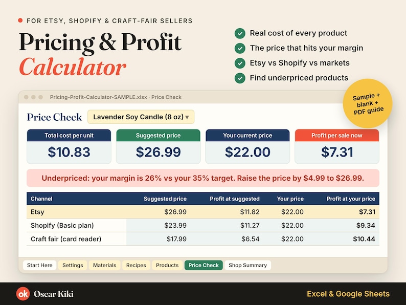 Etsy Pricing Calculator Spreadsheet: Product Cost: cover