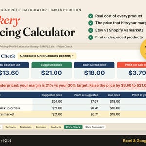 Bakery Pricing Calculator: Recipe Cost: cover