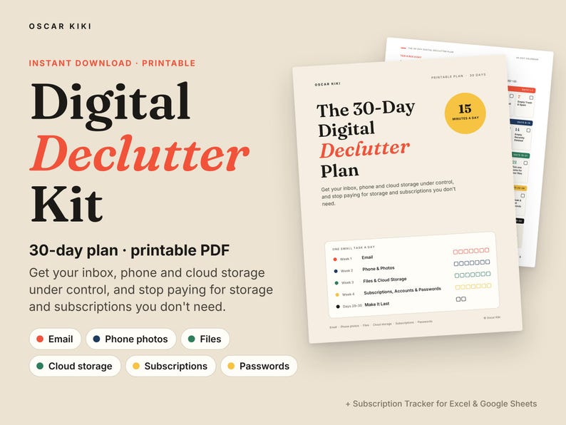 Digital Declutter Checklist: digital declutter kit 30 day plan