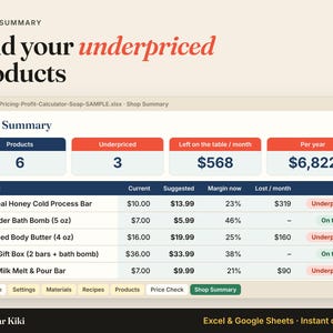 Soap Pricing Calculator Spreadsheet: underpriced