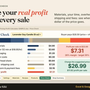 Etsy Pricing Calculator Spreadsheet: Product Cost: real profit