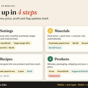 Jewelry Pricing Calculator Spreadsheet: setup 4 steps