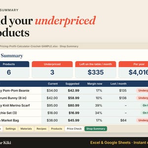 Crochet Pricing Calculator Spreadsheet: underpriced
