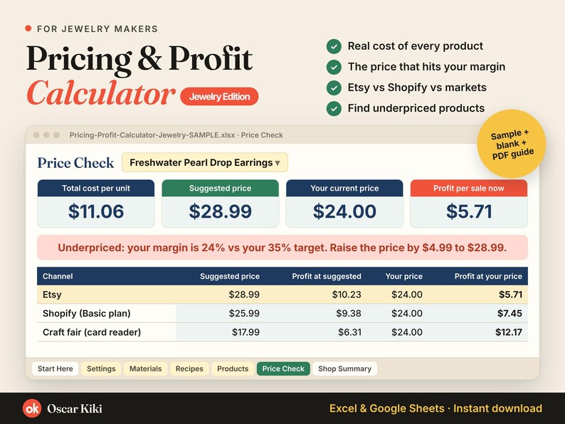 Jewelry Pricing Calculator Spreadsheet: cover