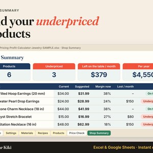 Jewelry Pricing Calculator Spreadsheet: underpriced