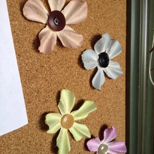 Spring Flowers Set of Four Paper Flower Push Pins with Button Centers image 1