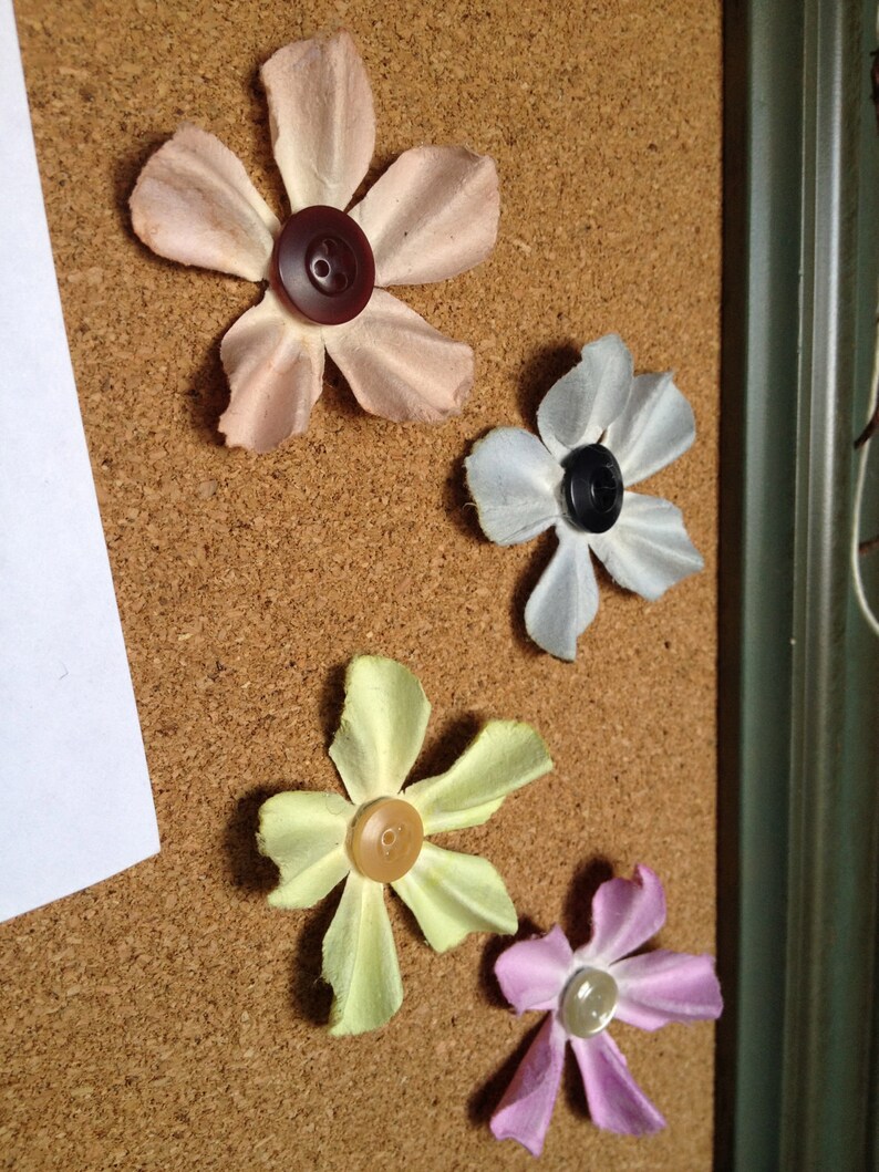 Spring Flowers Set of Four Paper Flower Push Pins with Button Centers image 1