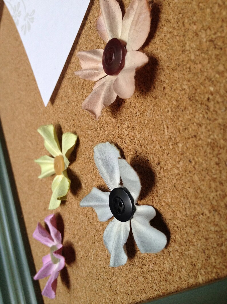 Spring Flowers Set of Four Paper Flower Push Pins with Button Centers image 2