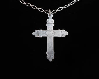 Antique RARE Sterling Nun's Cross Cast Necklace