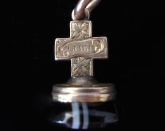 Anhänger georgischer Achat Anhänger, 15k Rosegold Kreuz, Memento Mori