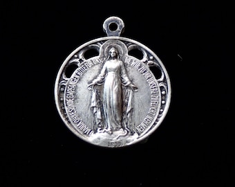 French Sacred Heart Virgin Mary XIX Century Holy Medal Pendant