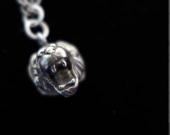 Antiker Löwenkopf LEO Charm Fob Anhänger Guss Sterling gegossen 3D brüllend