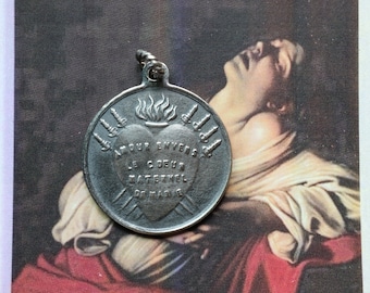 Sacred Heart Schwert Coeur Marie Heilige Medaille Charme Medaillon Anhänger Halskette