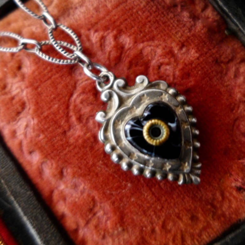 Antique French Heart Charm Stanhope Necklace
