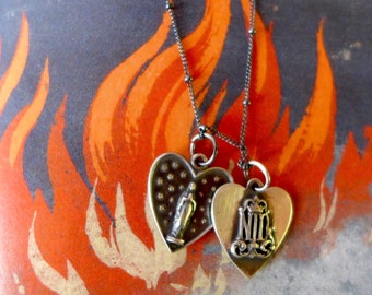 Notre Dame Antique Heart Cast Holy Medal Charm Pendant Necklace