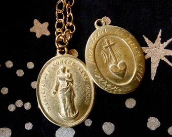 Antique French Religious Medal, Sacred Heart Pendant