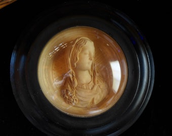 Antique French Virgin Mary Napoleon Ebony Frame