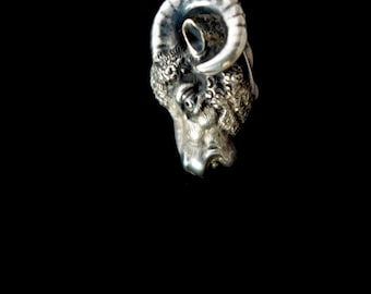 Ram's Head Devil Satyr Amon Antique Sterling Cast Pendant Necklace