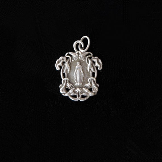 Art Deco Virgin Mary Holy Medal Charm Pendant - image 1