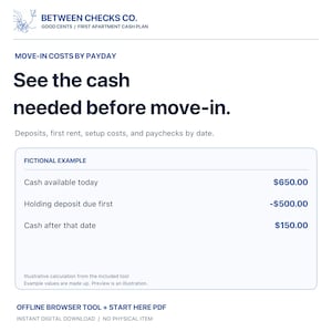 First Apartment Move-In Budget | Deposit and Rent Cash Plan by Payday | Offline Tool