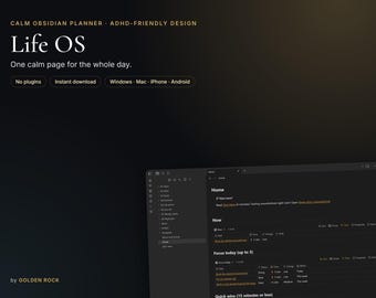 ADHD-Friendly Obsidian Life Planner: Daily Brain Dump, Habit Tracker (No Plugins)