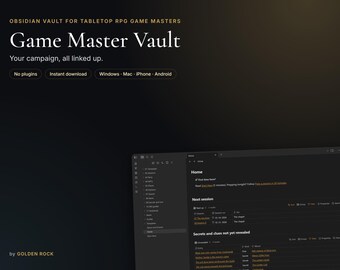Obsidian TTRPG Campaign Manager: Session Planner, NPC & Quest Tracker (No Plugins)