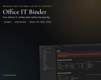Obsidian IT Binder: Small Office Security Vault, Policies & Runbooks (No Plugins)