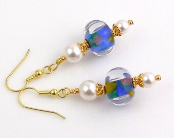 Crystal Beaded Earrings, Art Glass Earrings, Gifts