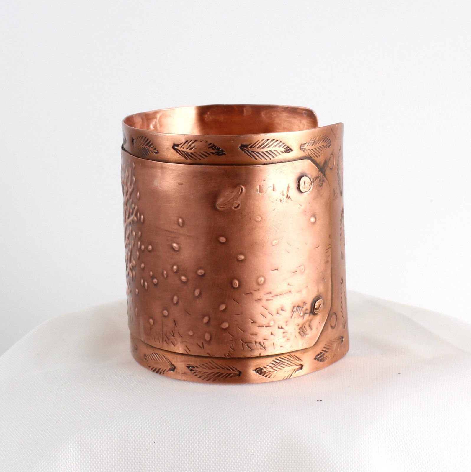 Wide Cuff Embossed Copper Bracelet With Tree Design Nature Etsy