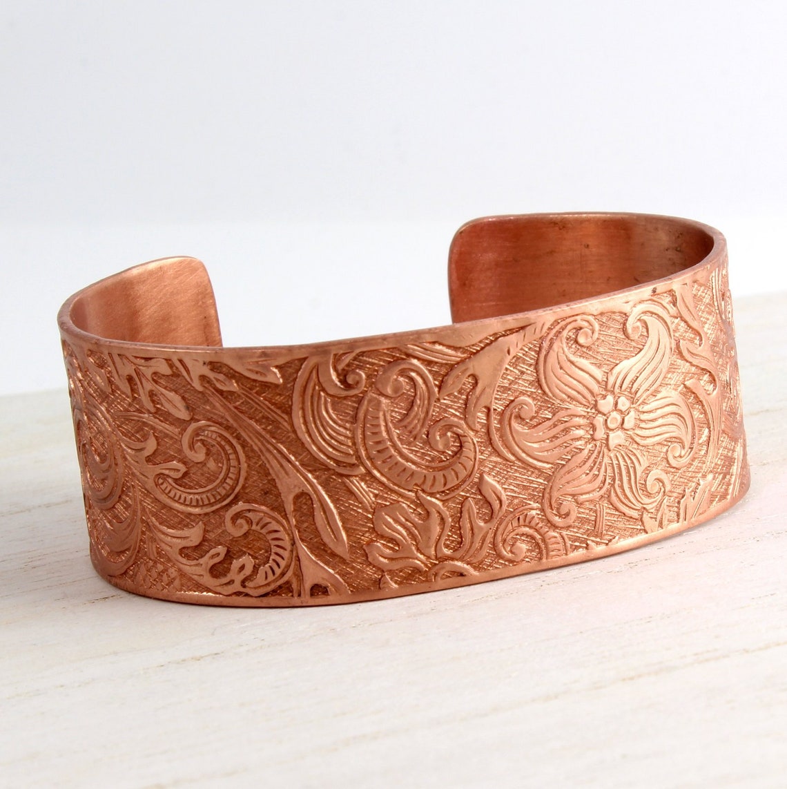Floral Tapestry Embossed Copper Cuff Floral Design Metal - Etsy