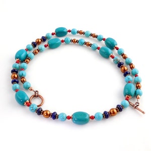 Beaded Turquoise and Copper Color Necklace Southwestern Style - Etsy