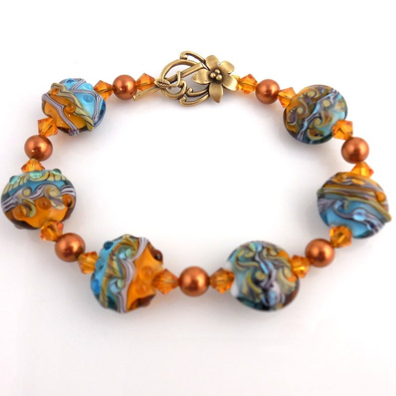 Mother/'s Day Career Wear Fashion Jewelry Gifts Beaded Bracelet Turquoise and Copper Lampwork Bracelet Glass Beads