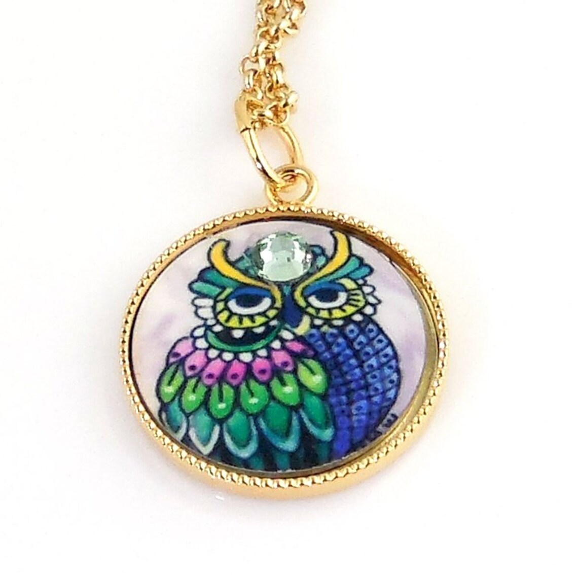 Multicolor Owl Charm Necklace Pendant Necklace Bird Jewelry Etsy