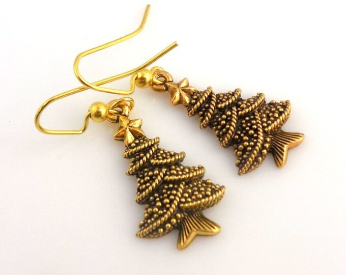 Gold Christmas Tree Earrings Holiday Earrings Holiday Etsy