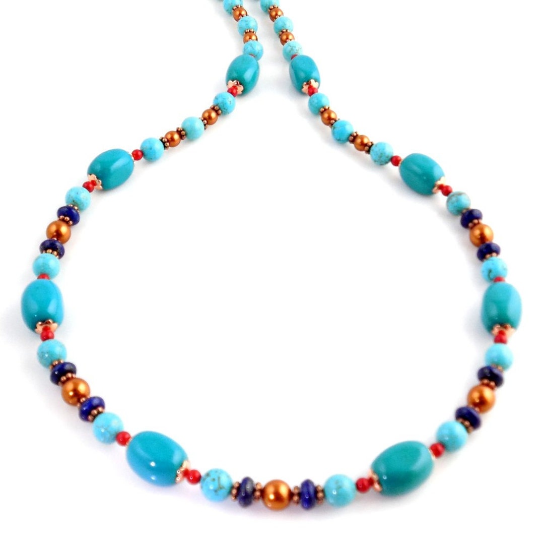 Beaded Turquoise and Copper Color Necklace Southwestern Style - Etsy