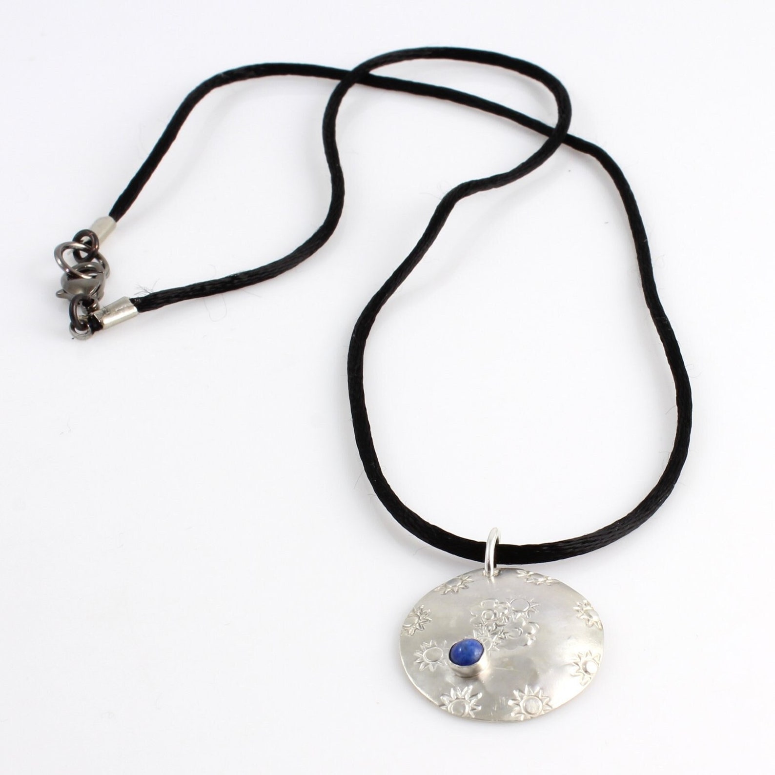 Sterling Silver Floral Charm Necklace Hand Stamped Floral Etsy