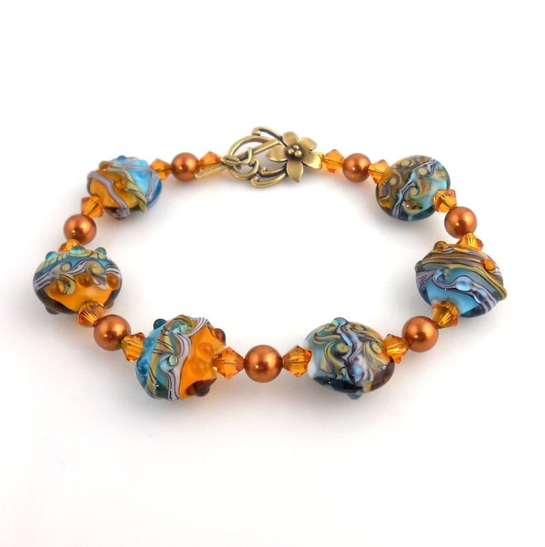 Mother/'s Day Career Wear Fashion Jewelry Gifts Beaded Bracelet Turquoise and Copper Lampwork Bracelet Glass Beads