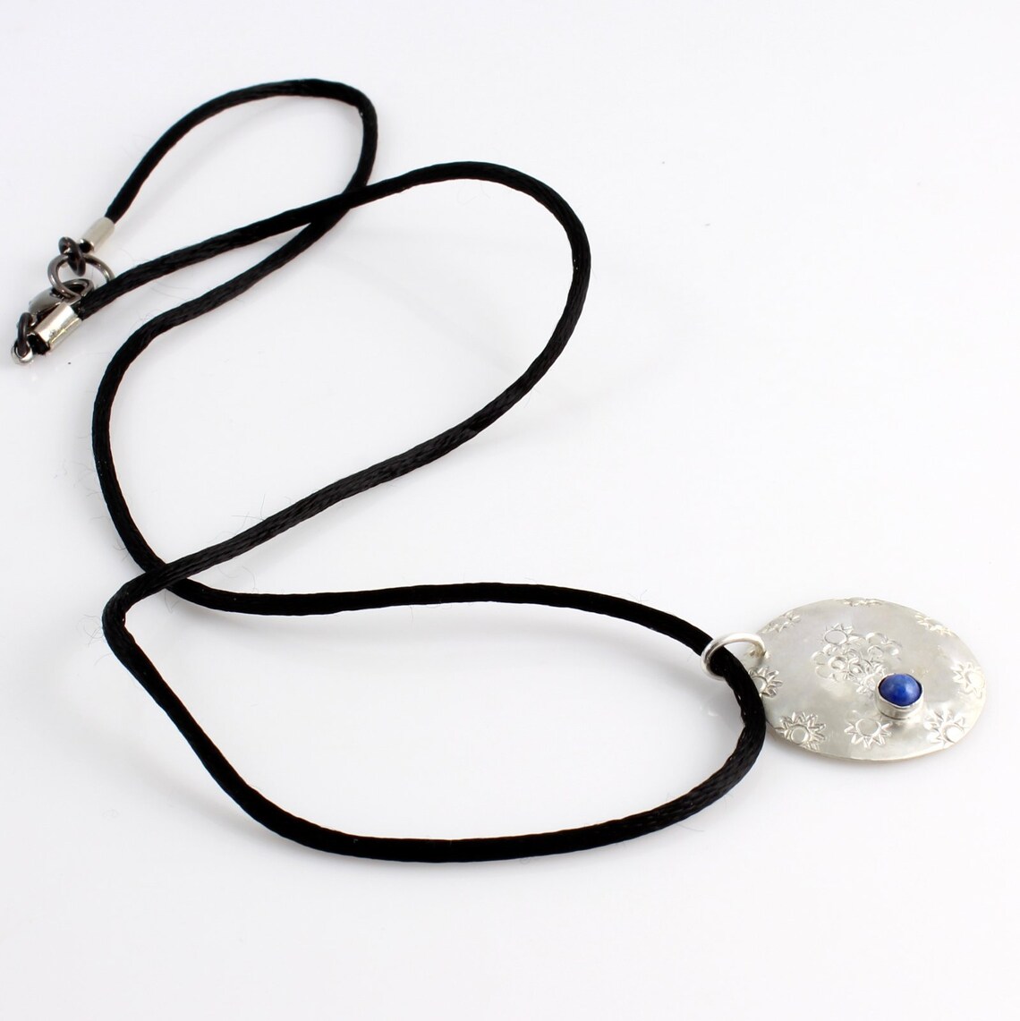 Sterling Silver Floral Charm Necklace Hand Stamped Floral Etsy