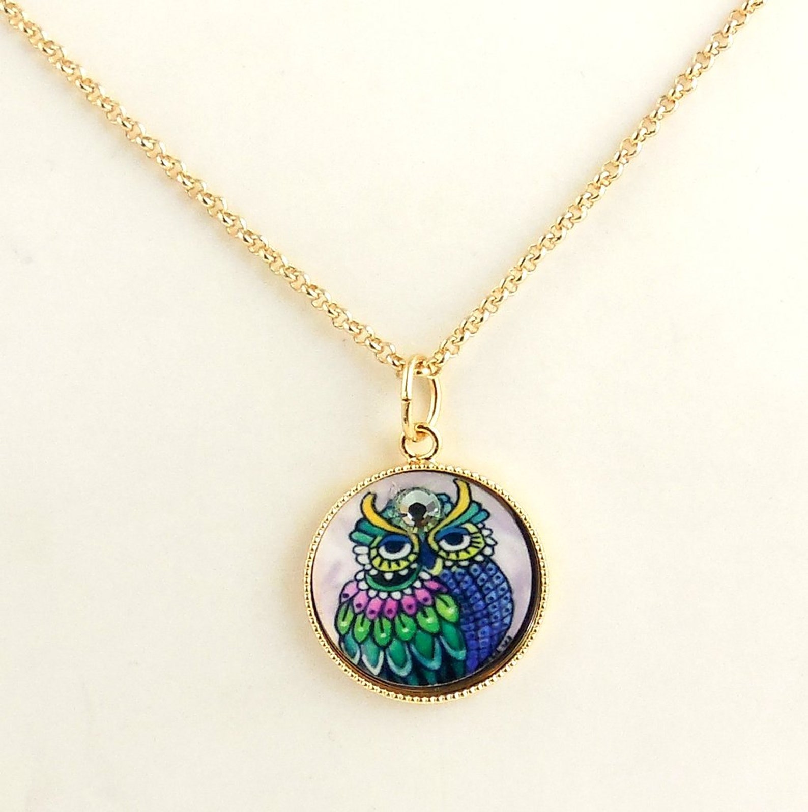 Multicolor Owl Charm Necklace Pendant Necklace Owl Jewelry Etsy