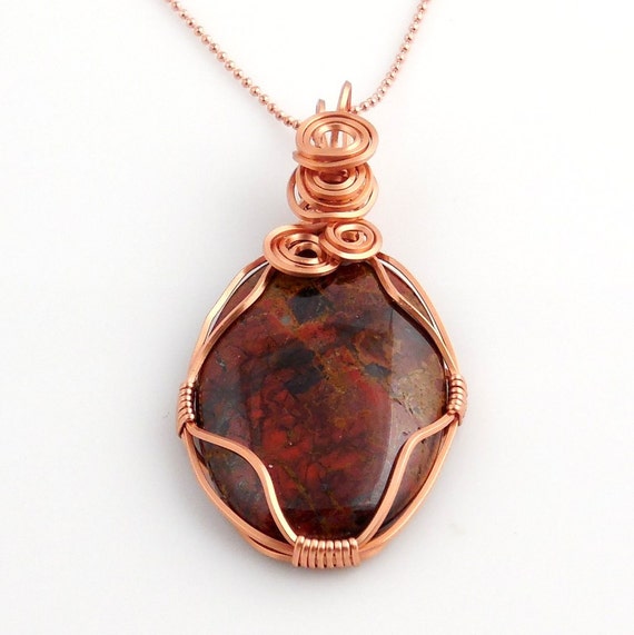 Red and Black Copper Wire Wrap Jasper Pendant Necklace Etsy