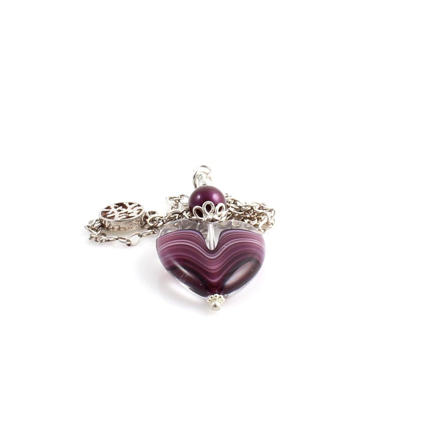 Purple Crystal Heart Pendant Necklace With Sterling Silver Etsy