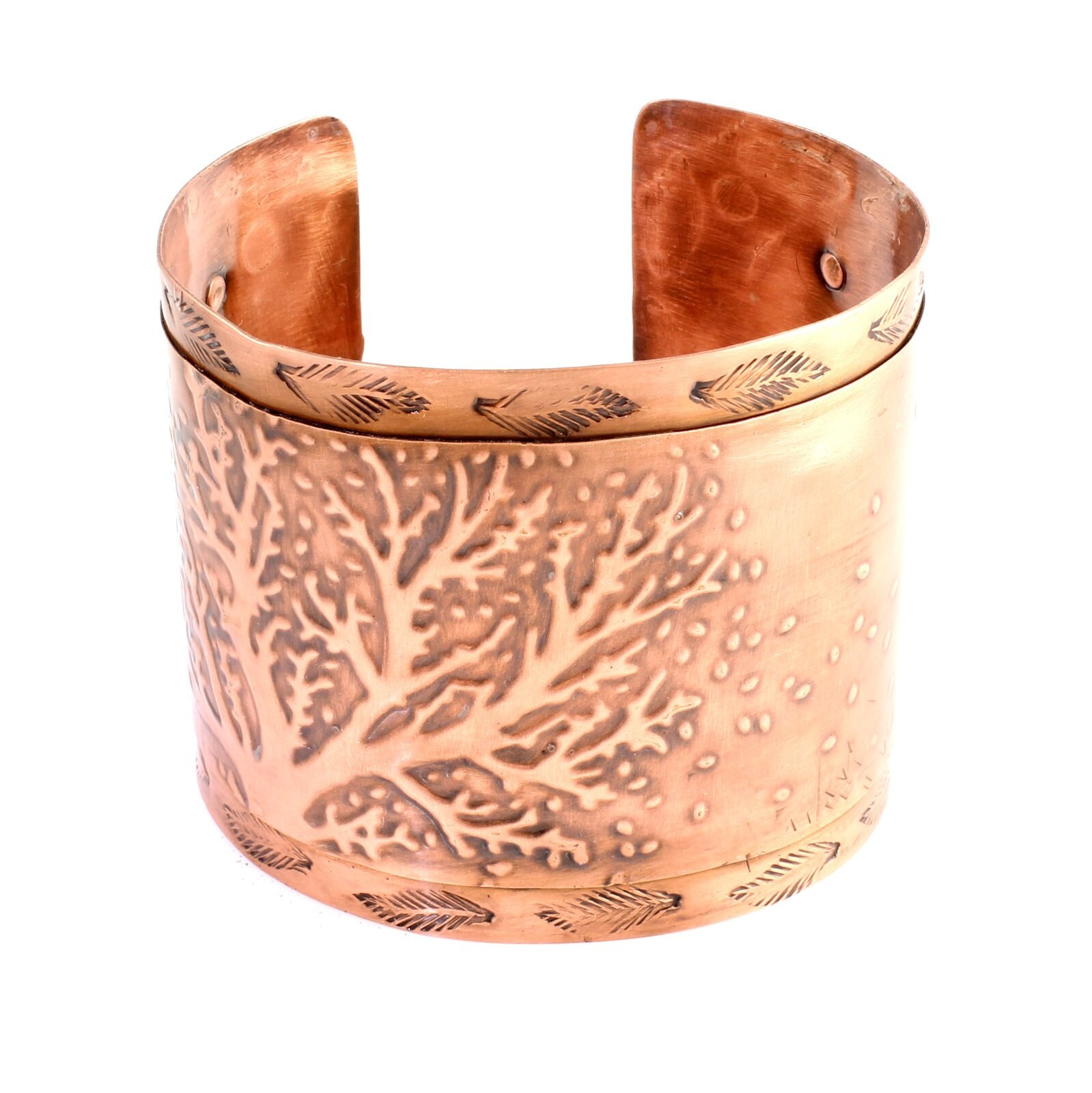 Wide Cuff Embossed Copper Bracelet With Tree Design Nature Etsy