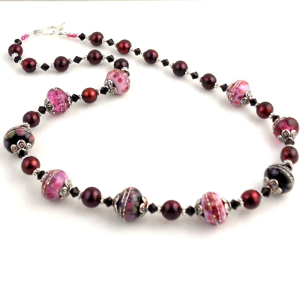 Cranberry Red Beaded Crystal Lampwork Necklace Special - Etsy