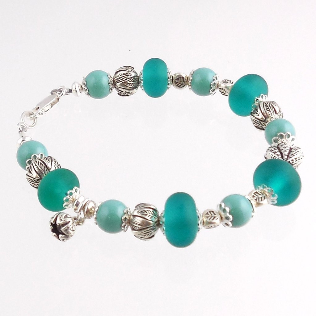 Sterling Silver and Turquoise Color Lampwork Bracelet Wedding - Etsy