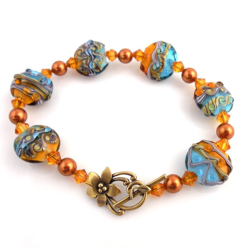 Mother/'s Day Career Wear Fashion Jewelry Gifts Beaded Bracelet Turquoise and Copper Lampwork Bracelet Glass Beads