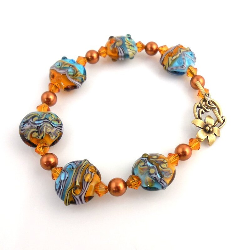 Mother/'s Day Career Wear Fashion Jewelry Gifts Beaded Bracelet Turquoise and Copper Lampwork Bracelet Glass Beads