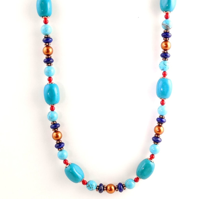 Beaded Turquoise and Copper Color Necklace Southwestern Style - Etsy